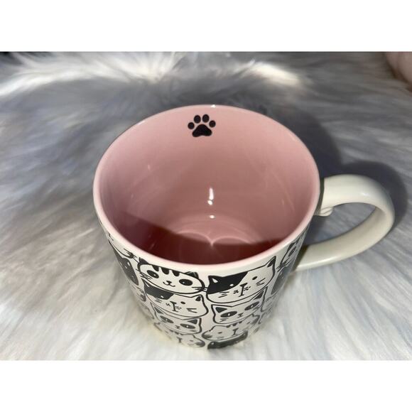 SPECTRUM Kitty Cat Friends Embossed 21oz Mug Cream PINK Hand Painted Cat Faces - Picture 7 of 9